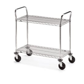 Two-Shelf Wire Utility Cart - Chrome - 36 x 24 in. - Adjustable Shelves - NSF Listed