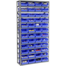 Global Industrial 603439BL Steel Shelving with 48 4 in. Plastic Shelf Bins, Blue - 36 x 12 x 72 in. - 13 Shelves