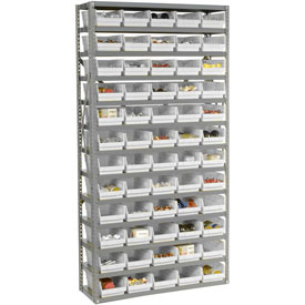 Global Industrial 603440WH Steel Shelving with 60 4 in. Plastic Shelf Bins, Stone White - 36 x 12 x 72 in. - 13 Shelves