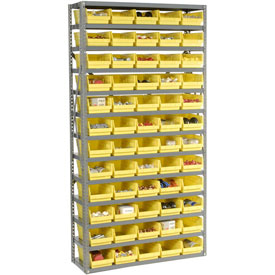 Global Industrial 603440YL Steel Shelving with 60 4 in. Plastic Shelf Bins, Yellow - 36 x 12 x 72 in. - 13 Shelves