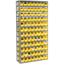 Global Industrial 603443YL Steel Shelving with 96 4 in. Plastic Shelf Bins, Yellow - 36 x 12 x 72 in. - 13 Shelves