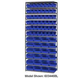Steel Shelving with Plastic Bins - Blue - 36x18x72 in. - 13 Shelves