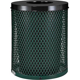 32 Gallon Green Mesh Waste Receptacle with Flat Lid - Durable Steel Design