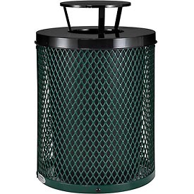 32 Gallon Green Mesh Trash Receptacle with Rain Bonnet Lid