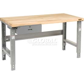 60 x 30 Maple Butcher Block Safety Edge Top Workbench with Drawer - Gray - 60 x 30