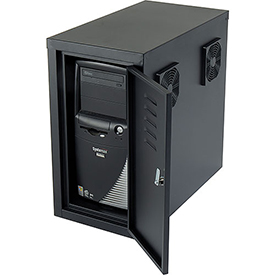 Global Industrial 249309FBK Orbit CPU Side Cabinet with Front & Rear Doors & 2 Exhaust Fans - Black