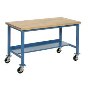 60 x 30 in. Mobile Workbench - Maple Butcher Block Square Edge - Blue