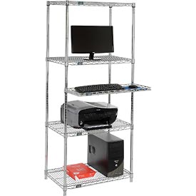 4-Shelf Wire Computer Workstation with Cantilever Tray - Chrome