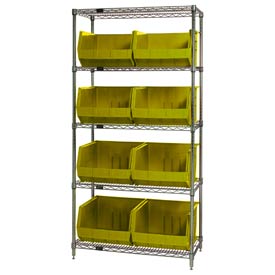 Picture of Quantum 268933YL Chrome Wire Shelving with 8 Giant Plastic Stacking Bins&#44; Yellow - 36 x 18 x 74 in.