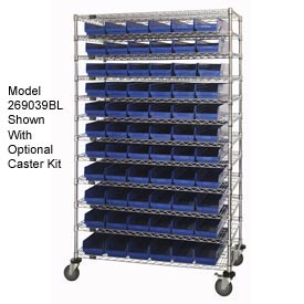Picture of Quantum 269034BL Chrome Wire Shelving with 110 4 in. Plastic Shelf Bins&#44; Blue - 48 x 18 x 74 in.