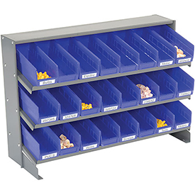 3 Shelf Bench Pick Rack with 24 Blue Shelf Bins 4 in. Wide - 33 x 12 x 21 in.