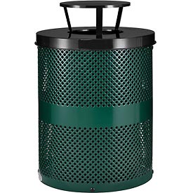 Thermoplastic Perforated Waste Receptacle - Green - 32 Gallon - Rain Bonnet Lid