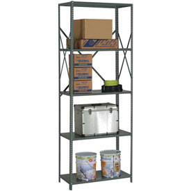 Global Industrial 562226A 48 x 12 x 97 in. Steel Shelving 18 Gauge Open Clip Style 5 Shelf - Gray