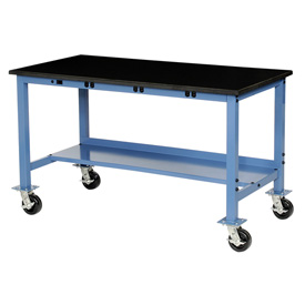 72 x 30 in. Phenolic Safety Edge Mobile Power Apron Lab Bench - Blue