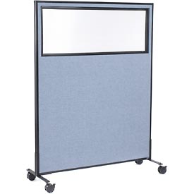 Global Industrial 694983MBL Mobile Office Partition Panel with Partial Window, Blue - 48-0.25 x 63 in.