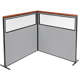 Picture of Global Industrial 695099GY Deluxe Freestanding 2-Panel Corner Divider with Partial Window&#44; 60.25 x 61.5 in. - Gray