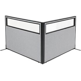 Picture of Global Industrial 695103GY Freestanding 2-Panel Corner Room Divider with Partial Window Panels&#44; Gray - 60.25 x 42 in.
