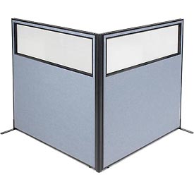 Picture of Global Industrial 695104BL Freestanding 2-Panel Corner Room Divider with Partial Window Panels&#44; Blue - 60.25 x 60 in.