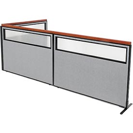 Picture of Global Industrial 695111GY Deluxe Freestanding 3-Panel Corner Divider with Partial Window&#44; Gray - 60.25 x 43.5 in.