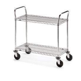 Two-Shelf Wire Cart - Chrome Finish - 42 x 24 in. - Adjustable Shelves - NSF Listed