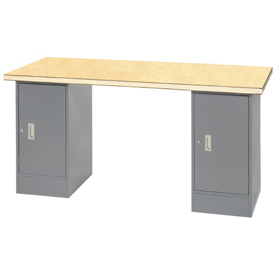 Global Industrial 300740 72 x 30 in. Pedestal Workbench with 2 Cabinets, Shop Top Square Edge, Gray