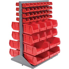Global Industrial 500164RD Mobile Double Sided Floor Rack with 88 Red Stacking Bins, 36 x 54 in.