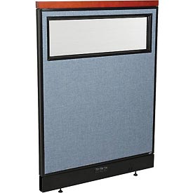 Deluxe Electric Office Partition Panel with Partial Window - Blue - 36.25 x 47.5 in.
