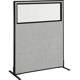 Freestanding Office Partition Panel with Partial Window - Gray - 48.25 x 60 in.