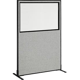Freestanding Office Partition Panel with Partial Window - Gray - 48.25 x 72 in.