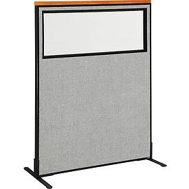 Deluxe Freestanding Office Partition Panel with Partial Window - Gray - 48.25 x 61.5 in.