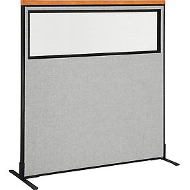 Deluxe Freestanding Office Partition Panel with Partial Window - Gray - 60.25 x 61.5 in.