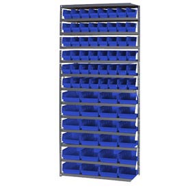 Steel Shelving Unit with 13 Plastic Bins - Blue - 36 x 18 x 72 in. - Durable Design