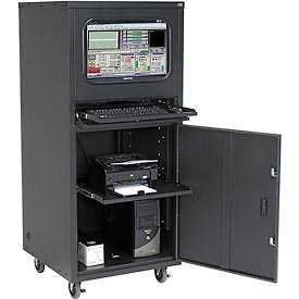 Picture of Global Industrial 239197ABK Deluxe Mobile Security Computer Cabinet&#44; Black