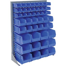 Louvered Bin Rack with 42 Blue Stacking Bins - Gray - 35 x 15 x 50 in. - Heavy-Duty Steel