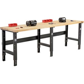 Adjustable Birch Butcher Block Square Edge Workbench - Black - 96 x 30 in.