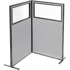 Freestanding 2-Panel Corner Room Divider with Partial Window - Gray - 36.25 x 60 in.