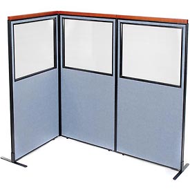 Picture of Global Industrial 695037BL Deluxe Freestanding 3-Panel Corner Divider with Partial Window&#44; Blue - 36.25 x 73.5 in.