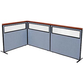 Picture of Global Industrial 695038BL Deluxe Freestanding 3-Panel Corner Divider with Partial Window&#44; Blue - 48.25 x 43.5 in.