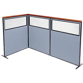 Picture of Global Industrial 695039BL Deluxe Freestanding 3-Panel Corner Divider with Partial Window&#44; Blue - 48.25 x 61.5 in.