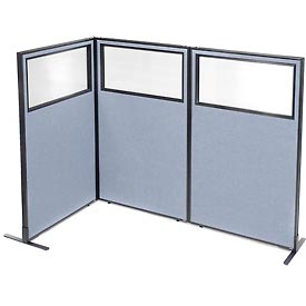 Picture of Global Industrial 695044BL Freestanding 3-Panel Corner Room Divider with Partial Window&#44; Blue - 36.25 x 60 in.