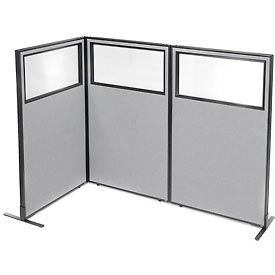 Picture of Global Industrial 695044GY Freestanding 3-Panel Corner Room Divider with Partial Window&#44; Gray - 36.25 x 60 in.