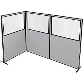 Picture of Global Industrial 695048GY Freestanding 3-Panel Corner Room Divider with Partial Window&#44; Gray - 48.25 x 72 in.