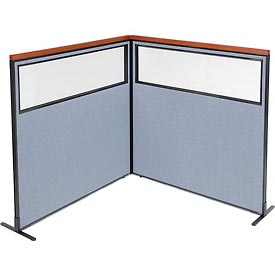 Picture of Global Industrial 695099BL Deluxe Freestanding 2-Panel Corner Divider with Partial Window&#44; Blue - 60.25 x 61.5 in.