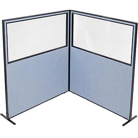 Picture of Global Industrial 695105BL Freestanding 2-Panel Corner Room Divider with Partial Window&#44; Blue - 60.25 x 72 in.