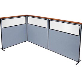 Picture of Global Industrial 695112BL Deluxe Freestanding 3-Panel Corner Divider with Partial Window&#44; Blue - 60.25 x 61.5 in.