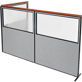Picture of Global Industrial 695113GY Deluxe Freestanding 3-Panel Corner Divider with Partial Window&#44; Gray - 60.25 x 73.5 in.