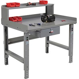 Steel Workbench with Drawer & Riser - Gray - 48 x 30 in. - Adjustable Height