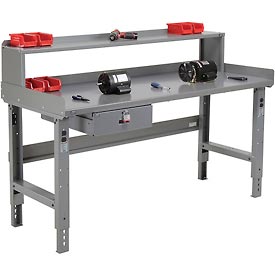 Steel Workbench with Drawer & Riser - Gray - 72 x 36 in. - Adjustable Height
