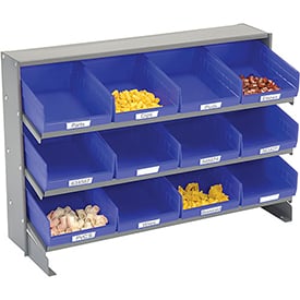 3 Shelf Bench Pick Rack with 8 in. 12 Blue Shelf Bins - Blue - 33 x 12 x 21 in.