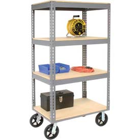 Picture of Global Industrial 585411 36 x 18 in. Easy Adjust Boltless 4 Shelf Truck with Wood Shelves&#44; Gray - Rubber Casters